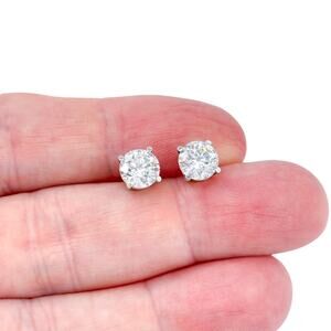 Vintage Nana Sterling Silver 9215 7.5mm Cubic Zirconia Stud Earrings
